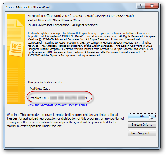 MICROSOFT Office Professional 2007 Confirmation Code